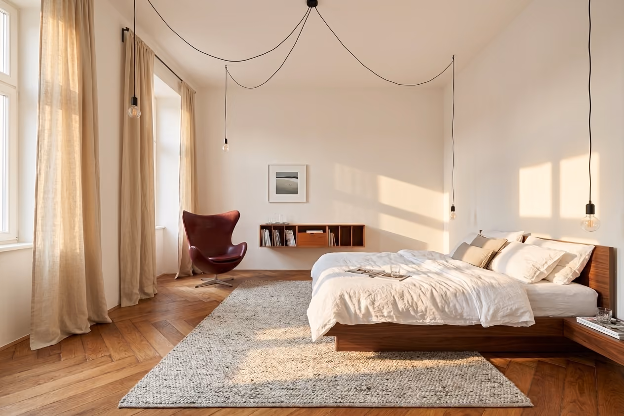 Schlafzimmer einer Altbauwohnung